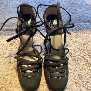 Vintage Rodolphe Menudier INCREDIBLE Black Lace-Up Heels